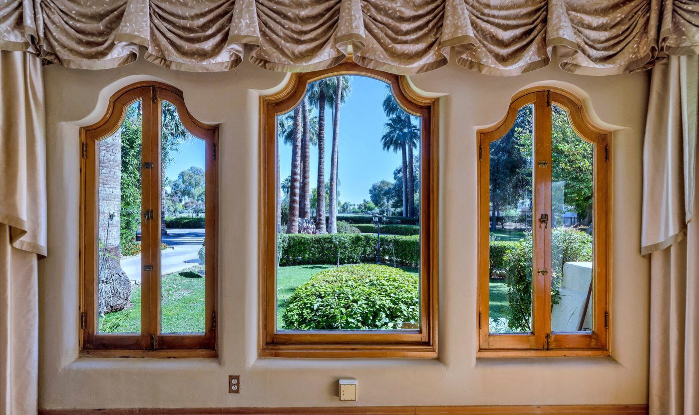 Arched windows overlooking the grounds